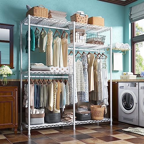 Raybee Clothes Rack Heavy Duty Load 795LBS Adjustable Clothing Racks for Hanging Clothes Garment Rack, 56" W X16 D X 75.5" H White - color: White, size: 56" W x 16" D x 75.5" H