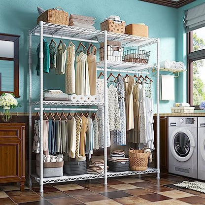 Raybee Clothes Rack Heavy Duty Load 795LBS Adjustable Clothing Racks for Hanging Clothes Garment Rack, 56" W X16 D X 75.5" H White - color: White, size: 56" W x 16" D x 75.5" H