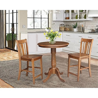 IC INTERNATIONAL CONCEPTS 30" Round Pedestal Gathering Height Table with 2 San Remo Counter Height Stools, Distressed Oak - color: Distressed Oak