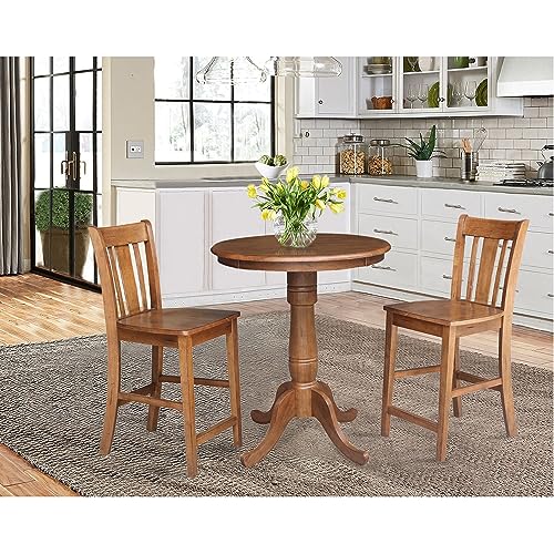 IC INTERNATIONAL CONCEPTS 30" Round Pedestal Gathering Height Table with 2 San Remo Counter Height Stools, Distressed Oak - color: Distressed Oak