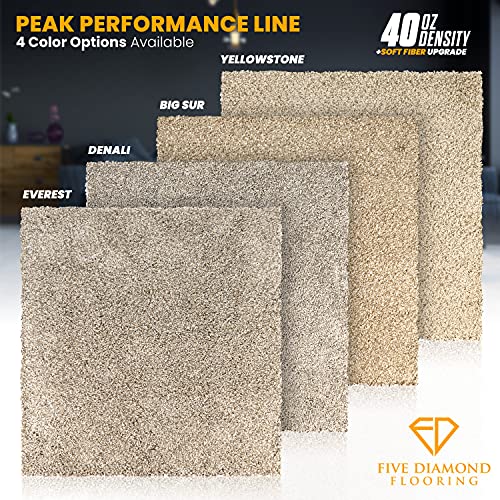 Peak Performance Peel and Stick Carpet Tiles with Attached Cushion, Easy DIY Install, Soft Residential Carpet, Seamless Appearance (Denali, 10 Tiles - 22.5 Square Feet) - color: Denali