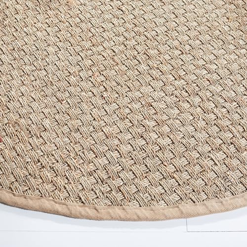 SAFAVIEH Area Rug 3' Round - Natural Fiber Collection - Natural & Beige, Seagrass, Basketweave Pattern with Border (NF114A) - color: Natural/Beige, size: 3' (Round)