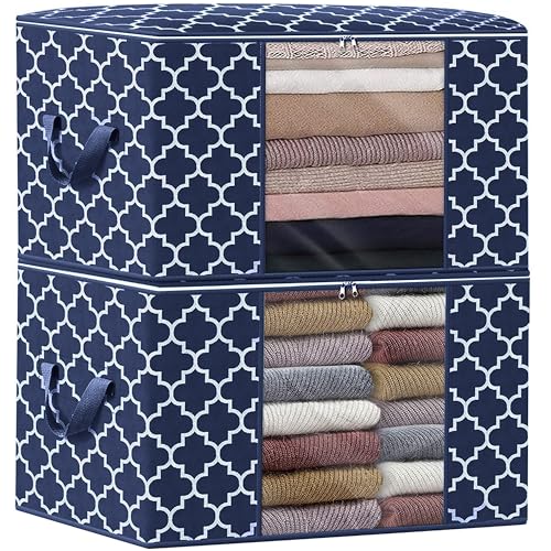 Storage Bags 100L 2Pack Clothes Organization and Storage Containers | Large Blanketfor Bedding, Comforters, Foldable Organizer with Reinforced Handle, Clear Window, Sturdy Zippers, Blue - color: Blue, size: 2 x 100L