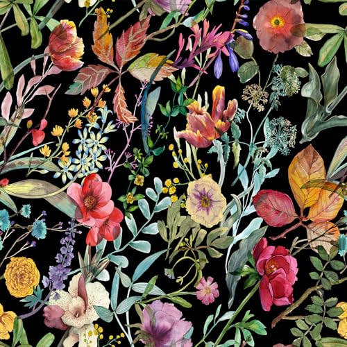 Black Flowers Peel and Stick self Adhesive Wallpaper Floral - 128''x32'' - color: X17, size: 128"x32"