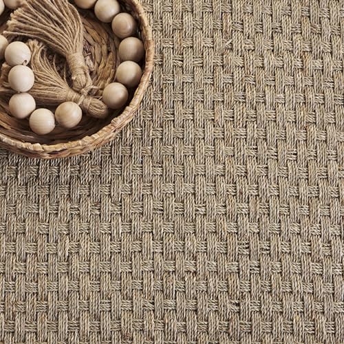 SAFAVIEH Area Rug 3' Round - Natural Fiber Collection - Natural & Grey, Seagrass, Basketweave Pattern with Border (NF114P) - color: Natural/Grey, size: 3' (Round)