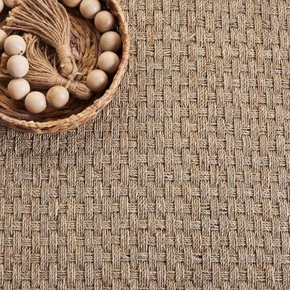 SAFAVIEH Area Rug 3' Round - Natural Fiber Collection - Natural & Grey, Seagrass, Basketweave Pattern with Border (NF114P) - color: Natural/Grey, size: 3' (Round)