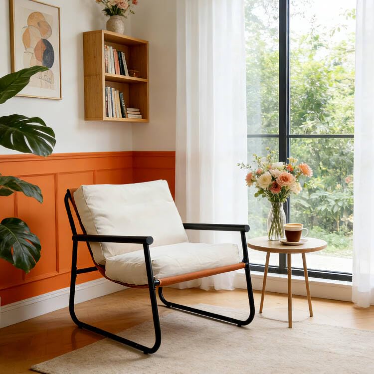 Lightdot 30" Wider Accent Chair Heavy Duty Sturdy Armchair Fabric Lounge Chair Ergonomic Design Upholstered Leisure Chair for Large Frame Suit for Living Room/Bedroom - color: Orange