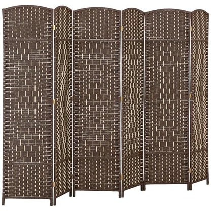 HOMCOM 6 Panel Room Divider 6 Ft Privacy Screen Hand-Woven Brown | Folding PP Wall Partition, Pine Wood Frame, Freestanding Room Separator, Bedroom Home Office, No Assembly - color: Brown, size: 6 Panel
