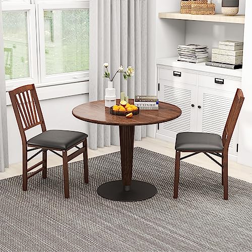 GIANTEX Folding Dining Chairs Set of 4, Foldable Wood Kitchen Chairs with Padded Seat, Solid Wood Frame, Max Load 400 Lbs, No Assembly Easy to Store Wooden Dining Chairs for Apartment, Small Space - color: Walnut-slat Back