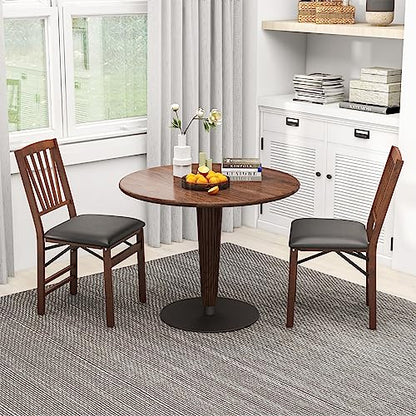 GIANTEX Folding Dining Chairs Set of 4, Foldable Wood Kitchen Chairs with Padded Seat, Solid Wood Frame, Max Load 400 Lbs, No Assembly Easy to Store Wooden Dining Chairs for Apartment, Small Space - color: Walnut-slat Back