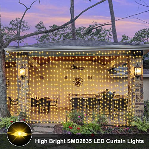 echosari Curtain Lights Battery Operated 6.6×6.6ft with Remote Timer | 200 LED Curtain Fairy Lights Fully Waterproof for Wedding Backdrops Bedroom Decor Warm White - color: Warm White, size: 6.6Ft x 6.6Ft