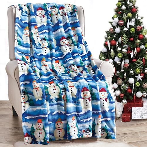 Elegant Comfort Lightweight Printed Throw Blanket- All Season, Ultra Soft, Cozy and Plush- Decorative Throw Blankets, Perfect for Lounging, 50 x 60 inches, White Snowman, Throw Blanket - color: White Snowman