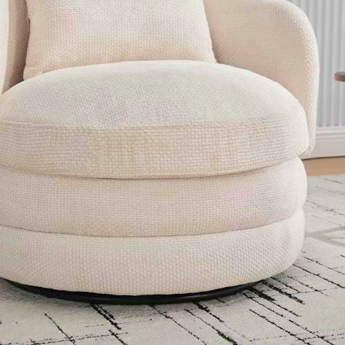 360° Small Swivel Accent Chair, Round Swivel Barrel Chair with Round Backrest & Wide Seat, Comfy Chenille Barrel Chairs for Living Room, Bedroom Easy 15-Min Assembly, Boucle (Beige) - color: Beige