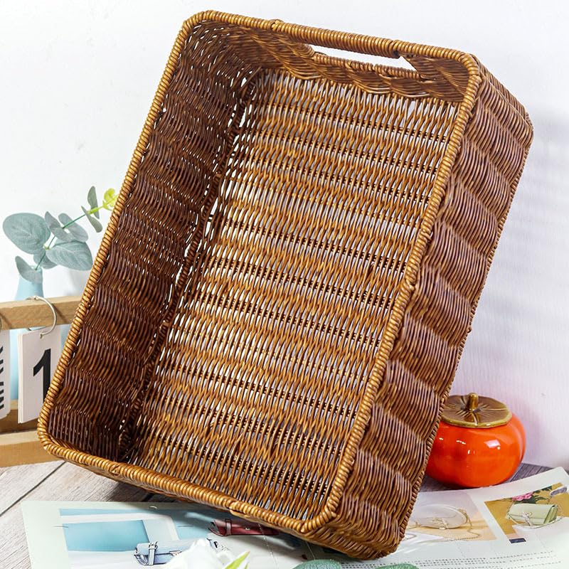 Plastic Storage Baskets for Shelves and Cabinets, Wicker Storage Baskets for Shelves, Pantry Baskets Organization and Storage, Water-Resistant and Durable(Set of 2, Brown)