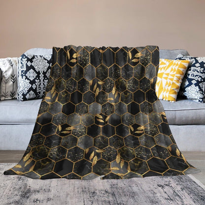 Marble Throw Blanket Black Honeycomb Grid Golden Leaves Pattern Soft Lightweight Warm Plush Blankets for Sofa Bedroom 40"x50" - color: Marble-10, size: 40"x50"