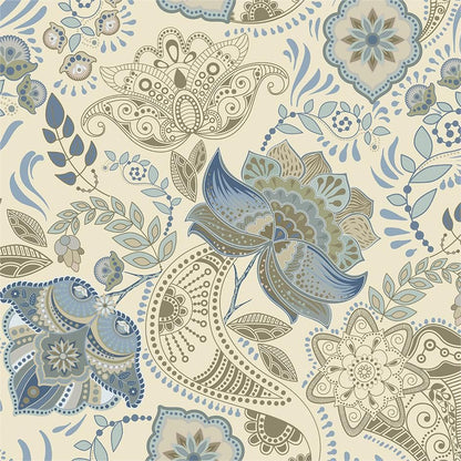MuralPeel Beige Grey Blue Paisley Flowers Peel and Stick Wallpaper Self Adhesive Removable Easy Peel Off Stick on Wall Paper for Bedroom Cabinet Renter - color: Blue/Cream, size: 17.7" x 118.1"