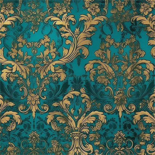 Teal Green Gold Damask Flower Vintage Peel and Stick Wallpaper Contact Paper Vinyl Stick on Wall Paper for Bedroom Bathroom Kitchen Cabinet Renter Friendly - color: Teal Green/Gold, size: 17.7" x 118"
