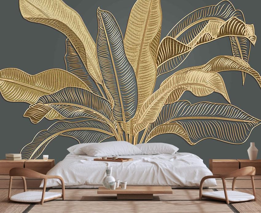 Large Banana Leaf Wallpaper on Gray Background, Art Wall murals for Bedroom, Living Room, Bathroom(Non-self-Adhesive) - color: 106, size: 127" x 77"