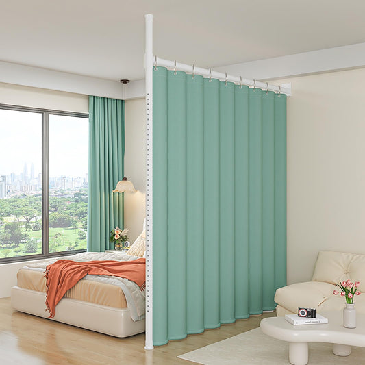 Adjustable Room Divider Curtain Set with Heavy Duty Tension Rod No-Drill for Easy Installation Green Fits Width 1.7m to 2.2m - color: Green, size: Width1.7m～2.2m