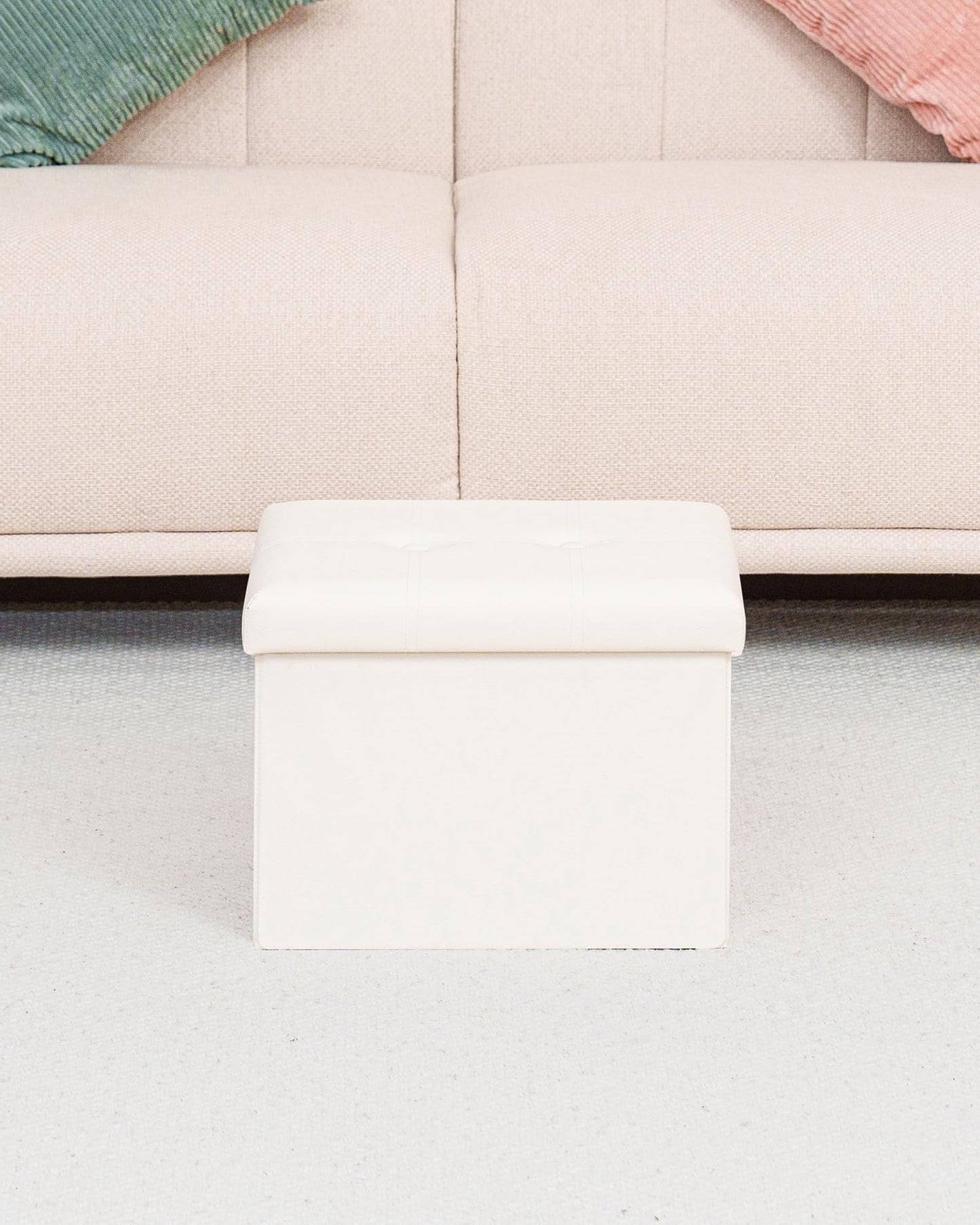 B FSOBEIIALEO Folding Storage Ottoman, Faux Leather Footrest Seat Coffee Table Toy Chest Kids, White 16.5"x12.6"x12.6" - color: White 16.5"x12.6"x12.6"