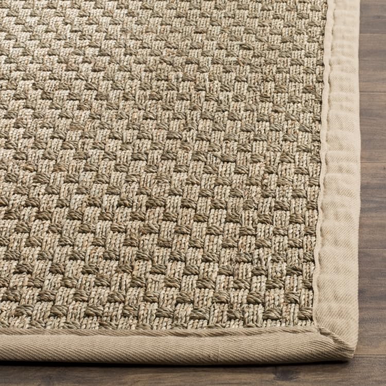 SAFAVIEH Area Rug 4' Round - Natural Fiber Collection - Natural & Beige, Seagrass, Basketweave Pattern with Border (NF114A) - color: Natural/Beige, size: 4' (Round)