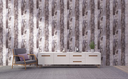 Yun-aeon Gray Wood Peel and Stick Wallpaper 17.3" X 400" Self Adhesive Wallpaper Backsplash Line Removable Wall Paper Bathroom Old Furniture Renovation Furniture - color: Natural Wood-Gray, size: 17.3" x 400"