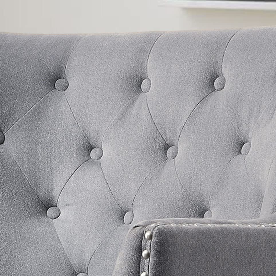 Rosevara Atlas Mid-Century Modern Upholstered Lounge Arm Chair - Tufted Accent Chair with Soft Cushion for Small Spaces - color: Velvet Dove Gray