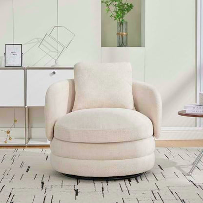360° Small Swivel Accent Chair, Round Swivel Barrel Chair with Round Backrest & Wide Seat, Comfy Chenille Barrel Chairs for Living Room, Bedroom Easy 15-Min Assembly, Boucle (Beige) - color: Beige