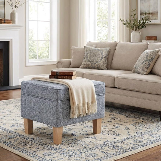 HomePop 22" Medium Rectangular Storage Ottoman - Blue Gray Woven Fabric - color: Blue Gray Woven Fabric