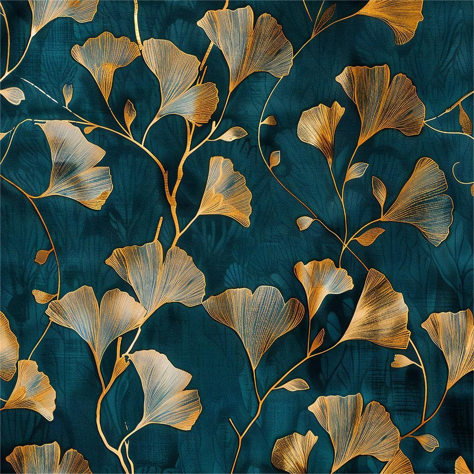 MuralPeel Teal Blue Yellow Gingko Leaf Vintage Peel and Stick Wallpaper Self Adhesive Removable Easy Peel Off Stick on Wall Paper for Bedroom Cabinet Renter