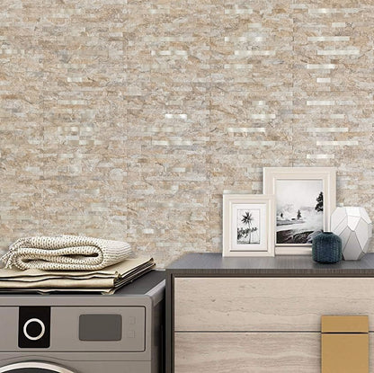 DICOFUN 10-Sheet Peel and Stick Backsplash Wall Tile, PVC Kitchen Backsplash Peel and Stick in Sandstone, 9.4 sq.ft - color: Sandstone and Metal Gold, size: 10 Sheets, 12’’x12’’x0.12’’