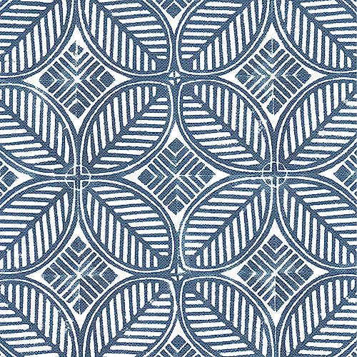 HomePop 19" Round Storage Ottoman - Blue Indigo Print - color: Blue Indigo Print