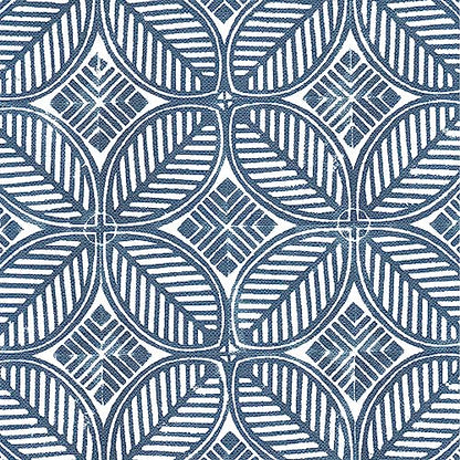 HomePop 19" Round Storage Ottoman - Blue Indigo Print - color: Blue Indigo Print