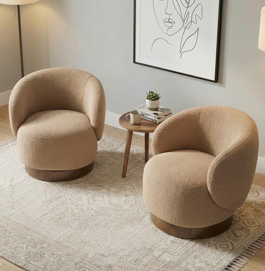 KISLOT Swivel Barrel Accent Chair, Boucle Fabric, Sand, 1-Pack | Modern Style, Upholstered, for Living Room/Bedroom/Waiting Room - color: Sand, size: Pack of 1