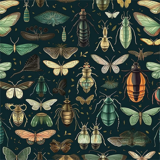 Insect Specimen Animals Dark Green Black Brown Peel and Stick Wallpaper Contact Paper Vintage Vinyl Stick on Wall Paper for Bedroom Bathroom Kitchen Cabinet Renter Friendly - color: Dark Green, size: 17.7" x 236"
