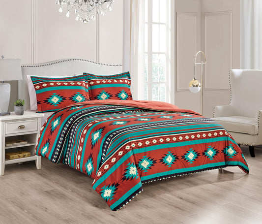 Chezmoi Collection 3-Piece Southwestern Geometric Tribal Multicolor Red Teal Beige Comforter Set, Full Size - color: Red, size: Full