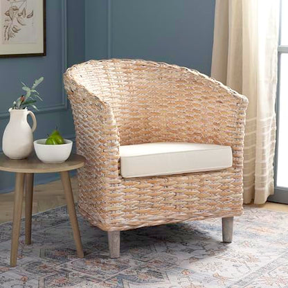 Safavieh Home Omni 18-inch Natural White Wash Rattan Barrel Chair - color: Natural White Wash / White