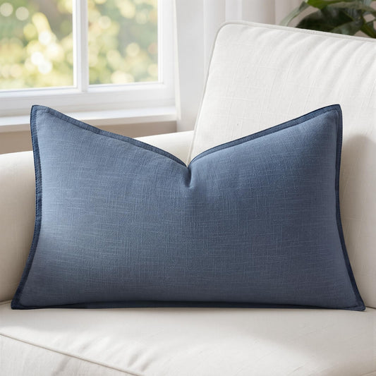 MIULEE Decorative Linen Lumbar Pillow Cover 12x20 Inch Blue Ashes | Boho Farmhouse Couch Long Throw Pillow for Bed, Pack of 1 Accent Coastal Modern Pillowcase, Sofa Livingroom Home Decor - color: Blue Ashes, size: 20" x 12" (Pack of 1)