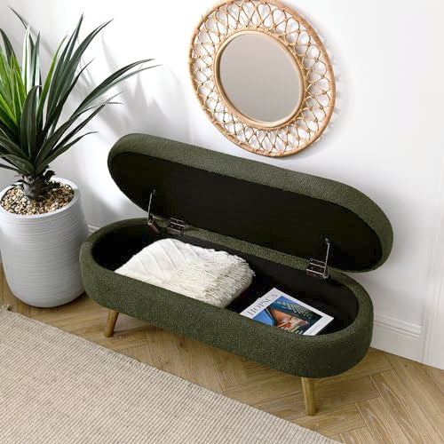 43.5" Ottoman with Storage, Storage Ottoman Bench with Safety Hinge, Foam End of Bed Bench, Upholstered Entryway Bench for Bedroom, Living Room & Window, Holds up to 330 lb, Green - color: Green+foam, size: 16"D x 43.5"W x 16"H