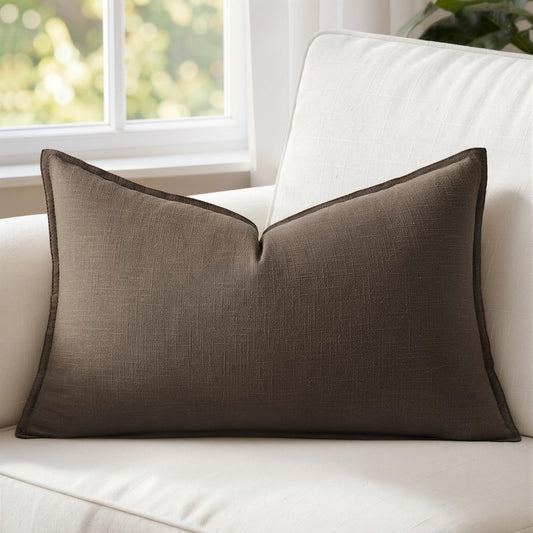 MIULEE Decorative Linen Lumbar Pillow Cover 12x20 Inch Dark Coffee | Fall Autumn Boho Farmhouse Couch Long Throw Pillow for Bed, Pack of 1 Accent Modern Pillowcase, Sofa Livingroom Home Decor - color: Dark Coffee, size: 20" x 12" (Pack of 1)