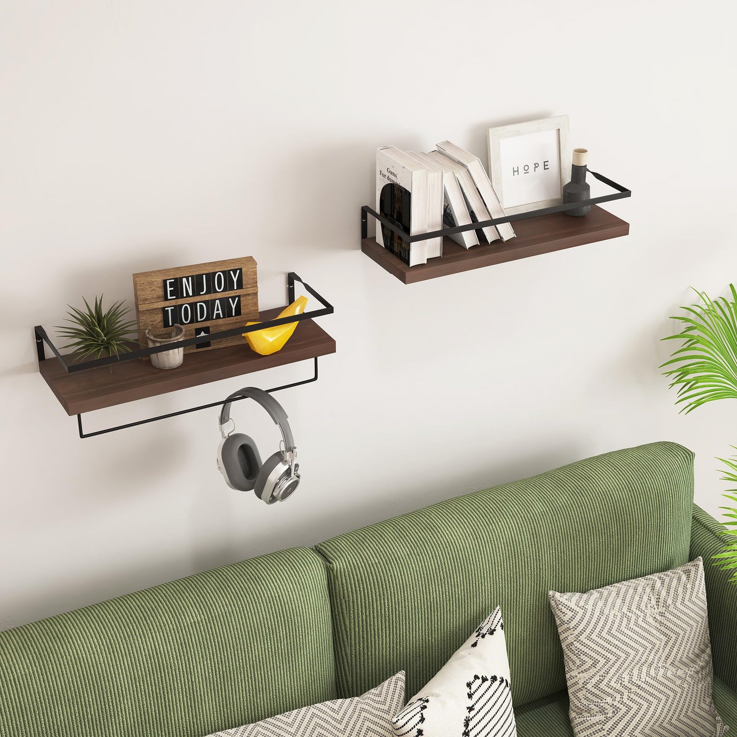 Wood Floating Shelves Wall Mounted - 2+1 Tier Rustic Bathroom Wall Shelves Over Toilet with Towel Bar, Natural Wood Set of 2 Farmhouse Floating Shelf for Bathroom, Kitchen, Bedroom, Dark Brown - color: 2-tier Dark Brown Bathroom Shelves, size: 2-Tier